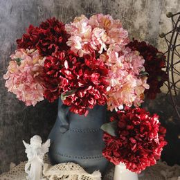 Decorative Flowers 35cm Oil Painting Colors Hydrangea Artificial Peony High Quality Bouquet Large Fake Flower Home Wedding Decoration