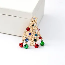 Brooches Vintage Christmas Tree Small Bell Brooch For Women And Men Tiny Spot Crystal Shiny Present Jewellery Accessories