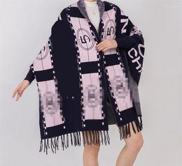 Scarves 2022 Europe And The United States Autumn Winter Warm Thickened Cape Long Sleeves Jacquard Tassel With7593967