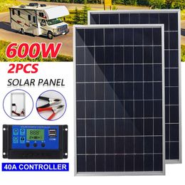 12V Solar Panel Kit Complete 600W Capacity Polycrystalline USB Power Portable Outdoor Rechargeable Solar Cell Generator for Home 240508