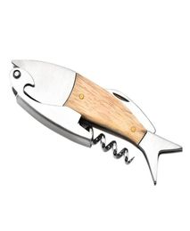 Professional Stainless Steel Wooden Fish Bones Wine Opener Bottle Corkscrew Opener Premium Corkscrew For Red Wine DHL7445432