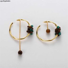 French Vintage Asymmetrical Natural Agate Earrings for Women Exaggerated Circular Light Luxury High-end Charm Jewelry Trend DVIL