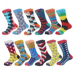Men's Socks 12 Pairs Of Colourful Geometric Pattern Autumn And Winter Mid-calf