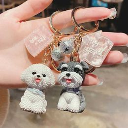 Keychains Lanyards Simulated Dog Keychain Bichon Frise Schnauzer Pet Keychain Holder Female Car Keychain Bag Pendant Jewellery Exquisite Gift J240509