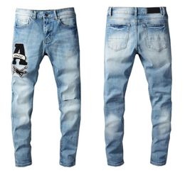 Jeans Designer Mens Trousers Famous Brand European and American Camouflage Patchwork Stretch Blue Solid Casual Plaid Regular Pant 5505240