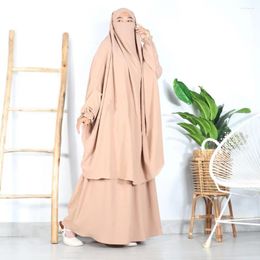 Ethnic Clothing Muslim Two Piece Sets Jilbab Abaya Dubai Clothes Islam Women Plain Dress Casual Eid Ramadan Khimar Skirt Modest Robe