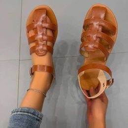 Sandals Female Shoes on Sale 2024 New Closed Toe Womens Rome Casual Women Round Buckle Strap Flat with H240509