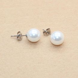 Stud Earrings Brief Style Stainless Steel With Nature Shell Beads Pearls Pearl Push-back 10mm No Fade Allergy Free