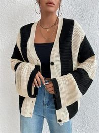 Women's Sweaters Tossy Hollow Out Contrast Fashion Cardigan Sweater Knitwear Women Loose Long Sleeve High Street Outwear Patchwork Female