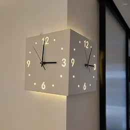 Wall Lamp SGROW Corner Clock LEDLarge Clocks Decor Watch Living Room Glows Hollowed Out Silent Decorative