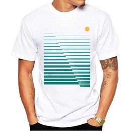 Men's T-Shirts THUB Fashion Abstract Ocean Design Men T-Shirt Grn Stripe Printed Tshirts Short Slve Tops Cool t shirts Essential T Y240509