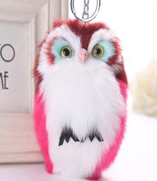 15CM Cute y Owl Keychain & Pendant Women Key Ring Holder Faux Bunny Rabbit Fur Pompoms Key Chains For Handbag 2C02687274531