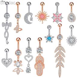 Navel Rings Alisouy 1pc Zircon Sexy Long Belly Ring Star Sun Moon Heart Navel Piercing Surgical Steel Women Belly Button Ring Navel Jewellery d240509