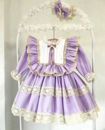 Girl's Dresses 0-12Y Baby Girls Summer Purple Trkiye Retro Princess Dress Birthday Holiday Easter Photography Eid al FitrL2405