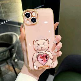 Cell Phone Cases Luxury 3D Cute Bear Love Heart Diamond Stand Case For Motorola Moto G30 G10 G20 G22 E40 E30 E20 G60 5G G9 Play G8Power E7 Plus J240509