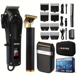 Electric Shavers 3pc Mens Grooming Kit with LED Display - Cordless Hair Clipper Trimmer Shaver - Rechargeable with Adjustable Blade - Perfect T240507