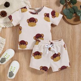 Clothing Sets Summer Causal Baby Boys Clothes 2pcs Cartoon Animal Printed Ribbed Short Sleeve T Shirts Shorts Kids 1 2 3Y