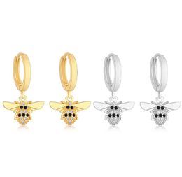 925 Sterling Silver Gold Colour Honey Bee Mix Black Zircon Plain Hoop Earring For Women Ear Piercing Pendientes21846928620