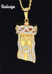 Uodesign HIP Hop Iced Out Crystal JESUS Christ Piece Head Face Pendants Necklaces Gold Chain for Men Jewelry4427036