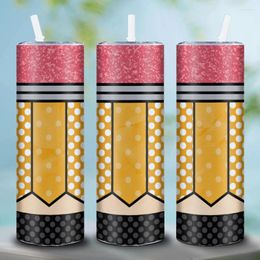 Water Bottles 3D Print Pencil Dot Pattern Sublimation Stainless Steel Tumbler With Lid And Straw Skinny Bottle Suitable For Gifts
