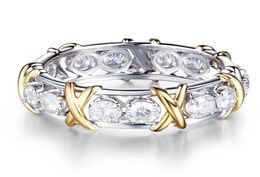 Professional Eternity Diamonique CZ Simulated Diamond 10KT WhiteYellow Gold Filled Wedding Band Cross Ring Size 6115263517
