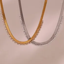 Chains Latest Chain Cubic Zirconia Herringbone Choker Necklace Stainless Steel Gold Plated Necklaces For Women