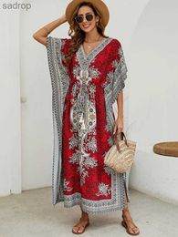 Basic Casual Dresses Bohemian V-neck Short sleeved Beach Smoke Dress Womens 2023 Summer Loose Casual Sun Protection Print Bohemian Womens Long Dress XW