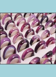 Band Rings Jewellery New Beau Smooth Purple Black Round Solid Jade/Agate Gem Stone 20Pcs Lots Drop Deliver Dhwda1389229