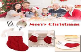 Mini Christmas Knit Sock Decorations For Cutlery Knife And Fork Stocking Bag Cover Pocket Xmas Candy Pouch Gifts Bag9252339