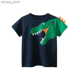 T-shirts 2024 New Childrens Summer Clothing New Boys Short sleeved T-shirt 3D Cartoon Dinosaur Childrens Clothing Direct ShippingL2405