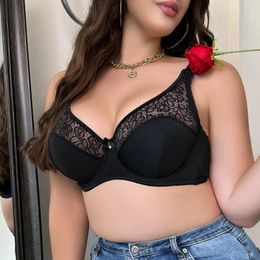 Bras Large Size Lace Sexy Without Steel Ring Comfortable Breathable Gathered Ladies Underwear Non-magnetic Thin Cup Obese Sister