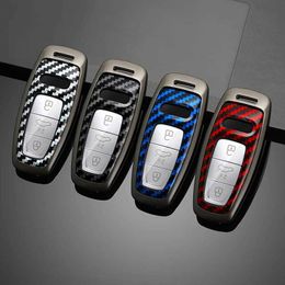 Car Key Zinc Alloy Carbon Fibre Car Remote Key Case For Audi A3 A4 B9 A6 A7 4K A8 E-tron Q5 Q8 C8 D5 SQ8 Protector Holder Accessories T240509