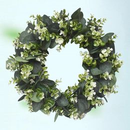 Decorative Flowers 15.75-inch Large Eucalyptus Leaves Wreath Window Wall Front Door Porch Spring Green Garland Hanging Ornaments