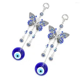 Decorative Figurines Alloy Hand Of Fatima Butterfly Pendant Turkish Blue Eye Charm Car Hanging Amulet Living Room Wall Decoration Wind