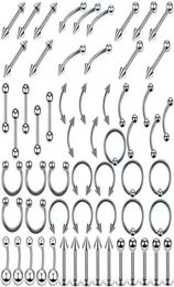 Stainless Steel Set Tongue Rings Body Piercing Eyebrow Belly Nose Nail Jewelry Accessories 110 Mixes Whole249G1498154