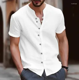 Men's Suits Retro Button Cotton Linen Casual Short Sleeved Shirt