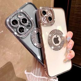 Cell Phone Cases Luxury electroplated transparent shell suitable for iPhone 11 12 14 15 Pro Max Plus hollow flash bumper with soft diamond cover J240509