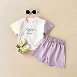 Clothing Sets 2024 Born Baby Boys Clothes Set Letter Embroidery Color Block Short Sleeved T-Shirt Pants Girls Summer Casual Wear 0-4Y