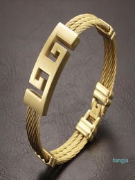 High Quality gold Colour stainless steel men bracelet Jewellery punk heavy metal bracelets bangles Great Wall Pattern Bracelet1864543