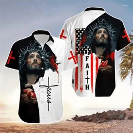 Men's Casual Shirts Jesus And Lion Aloha Hawaiian Shirt Unisex Lapel Short Sleeves Summer Men Women Cool Beach Floral Cross Tops