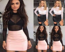 Women039s TShirt Women Top Sheer Fashion Sexy Womens Ladies TShirts Long Sleeve SeeThrough Clubwear Tulle Mesh Black Pink Re3017816