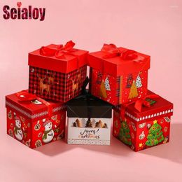 Jewellery Pouches Seialoy Individual Package 10cm Red Christmas Square Box Fit Xmas Gift Paper Boxes With Ribbon