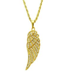 Hip Hop Gold Silver Plated Wings Pendant Necklace For Men Women Iced Out Crystal Jewellery With Chain2864246