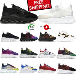 Free Shipping with BOX new Designer Chain Reaction Men Women Shoes Suede Triple Black White Bluette Gold Red Brown Mens sports sneakers Casual Trainers Platform
