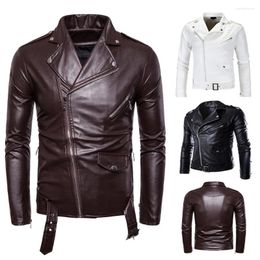 Men's Jackets 2024 Autumn High Quality Slim Fit Flip Collar Oblique Pull Leather Coat British Fashion Motorcycle Jacket