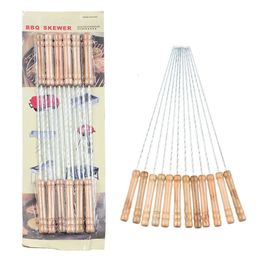 Skewers Wooden Kabob Handle 12PCS/SET Stainless Steel BBQ tools Skewer Barbecue Grilling Accessories Reusable Marshmallow Roasting Sticks Set 12 Inches