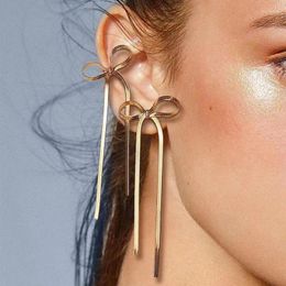 Dangle Earrings Fashion Long Tassel Bow For Women Vintage Gold Colour Flat Snake Chain Bowknot Drop Earring Statement Jewellery Gift
