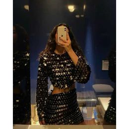 Basic Casual Dresses Two Piece Dress 2024 Spring/Summer New Womens Fashion Solid Colour Sequin Short sleeved Dress Womens Sexy O-neck Irregular Mini DressL2405