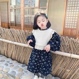 Clothing Sets Girls Dress Clothes Autumn Winter Floral Long Sleeve Plush Vest Girl Two-piece Set Kid