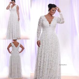 2021 Cheap Plus Size Full Lace Dresses With Removable Long Sleeves V Neck Bridal Gowns Floor Length A Line Wedding Gown Dress 0509